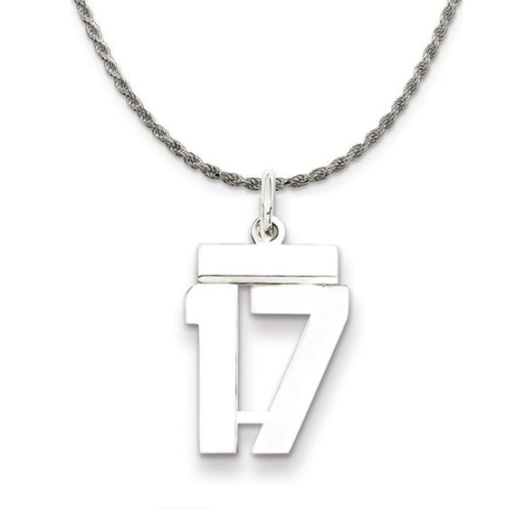 Sterling Silver Athletic Lg Polished Number 17 Necklace - 22 Inch - Picture 1 of 7